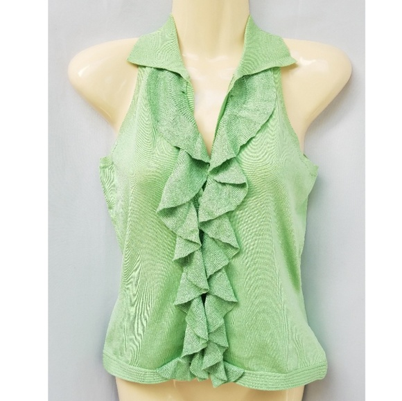 Cache Mint Silk Halter-Neck Button Down Sweater M - Picture 1 of 8